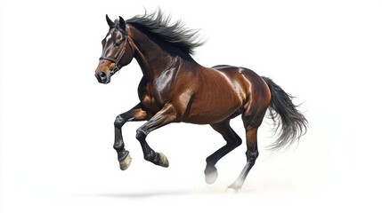 Obraz premium Running Horse on White Background, Energetic Animal Concept Generative AI