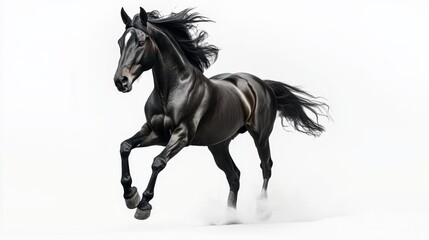 Fototapeta premium Running Horse on White Background, Energetic Animal Concept Generative AI