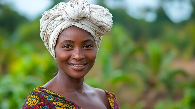 happy 60 year old Zambian woman with a big white headwrap