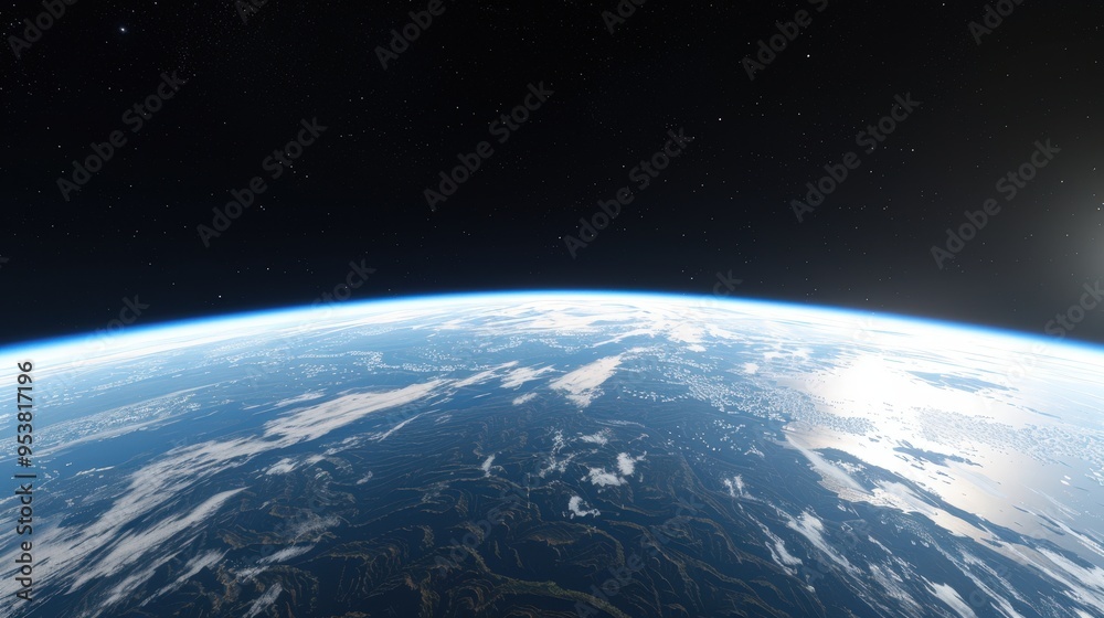 Wall mural high-resolution view of the horizon with visible atmospheric layers and the thin blue line separatin