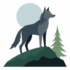 Wolf on hill silhouette vector illustration on white background 