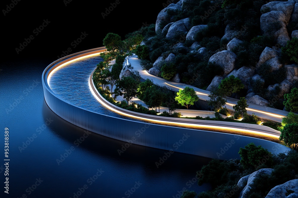 Aufkleber clean energy and hydropower efficiency are highlighted in a minimalist design of a streamlined dam w