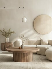 Modern home living room interior with cozy sofa and wooden tea table