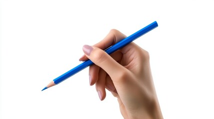 Woman Holding Blue Pencil Against White Background, Creative Drawing Concept Generative AI