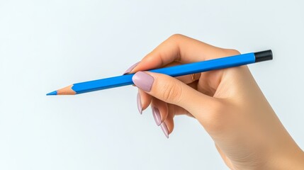 Woman Holding Blue Pencil Against White Background, Creative Drawing Concept Generative AI