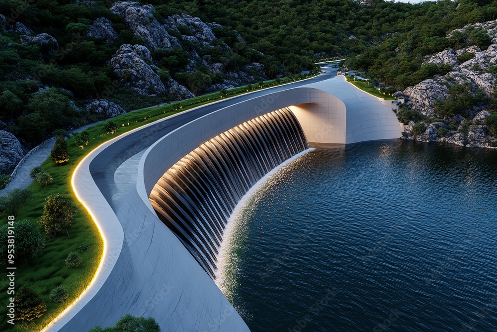 Poster cost-effective hydropower and resource management are showcased in a minimalist design focusing on t