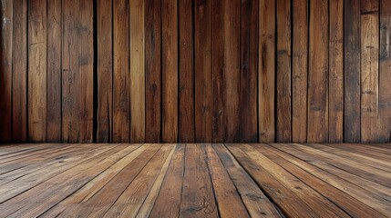 Naklejka premium Wooden wall and floor background with copy space Generative AI