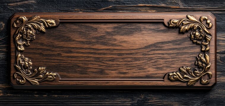 Elegant wooden plaque with ornate carvings, perfect for decoration or signage in a rustic or vintage setting.