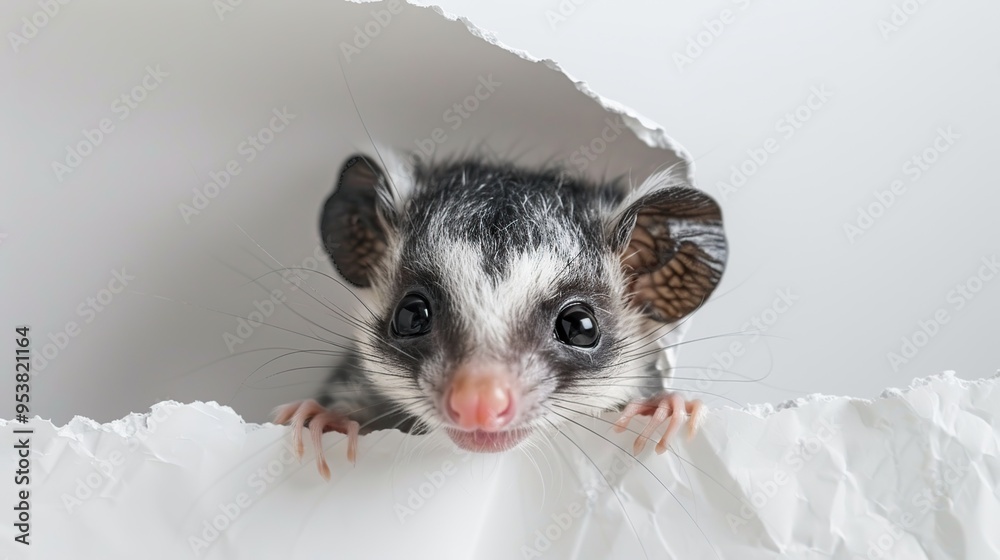 Canvas Prints Curious Opossum Peeking Through a Hole