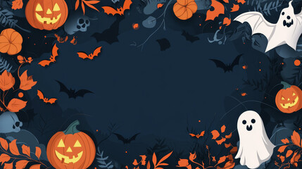 A Halloween themed background with a ghost and pumpkins