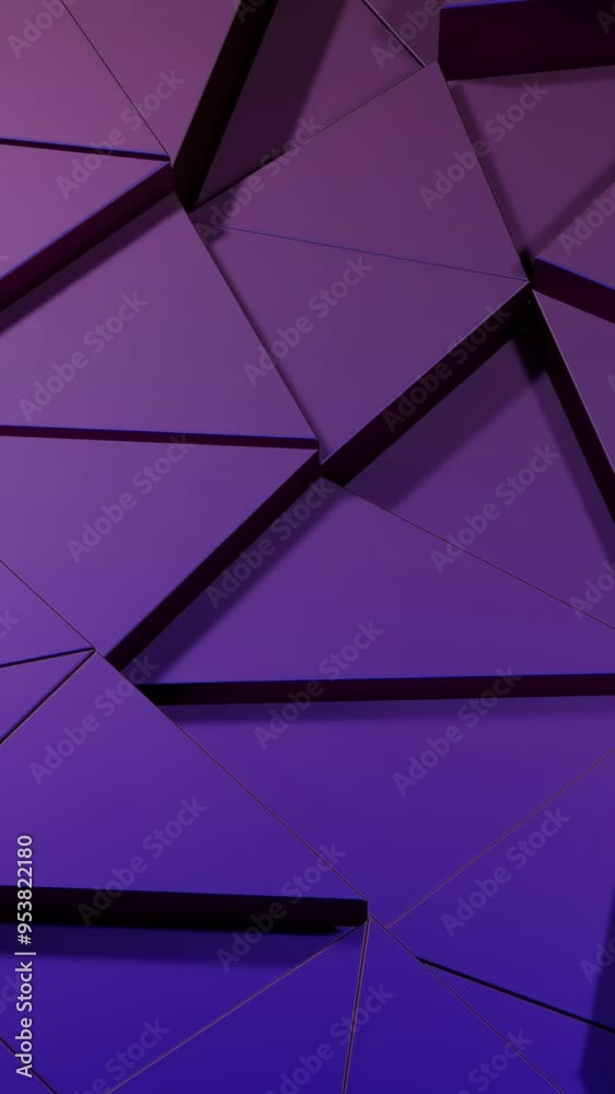 Poster Purple triangular constructor. Design. Triangles made in computer graphics that separate and connect.
