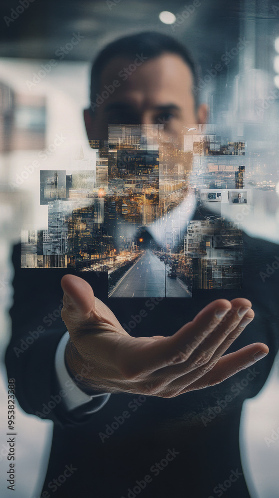 Canvas Prints businessman holding city.