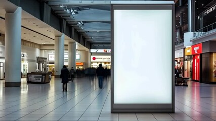 Time lapse on a mall with people shopping and a digital signage totem with lots of copy space