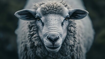 Sheep close up holding an empty. Generative Ai