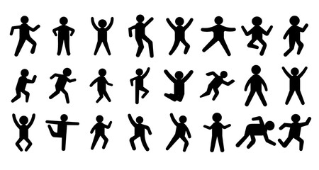 Stick Figures Stickman Stick Man People Person Poses Postures Standing Walking Running Fast Speed Set Pictogram Icon Set stock illustrations, and high res graphics
