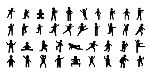 Stickman Stick Man People Person Poses Postures Standing Walking Running Fast Speed Set Various position silhouette man sitting. Illustration of people, isolated, seat