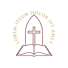 Jesus Christian Cross with Bible for Religion Church Chapel Gospel Icon Illustration Design