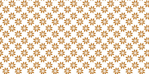 Golden vector floral seamless pattern. Abstract luxury geometric ornamental texture with small flower silhouettes. Gold and white simple ornament in oriental style.