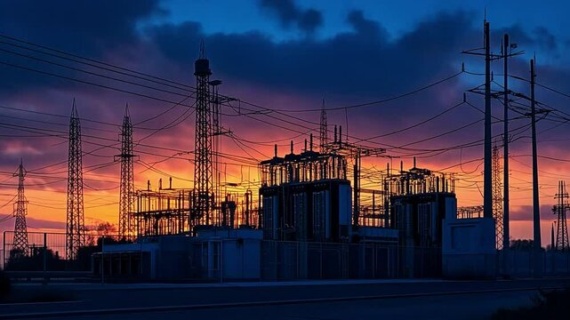 a high-voltage substation equipped with transformers for switchgear transmission