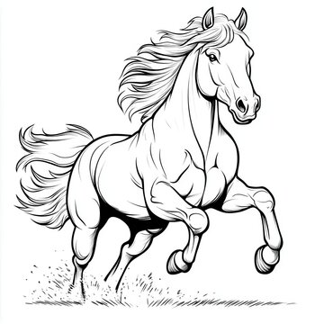 recommend clip art: Line drawing of a horse running, with flowing mane and tail.