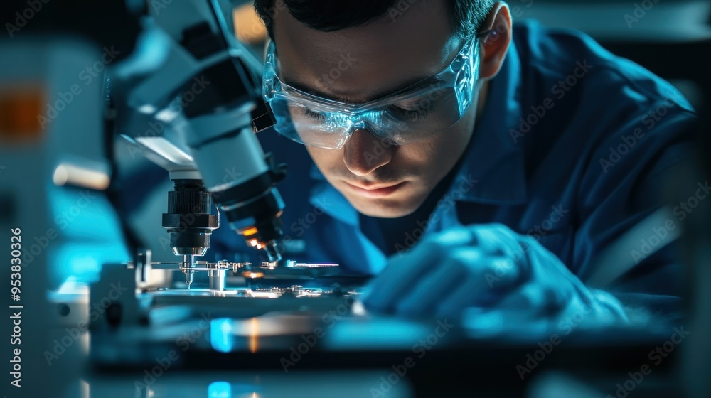 Aufkleber Technician Examining Circuit Board with Microscope