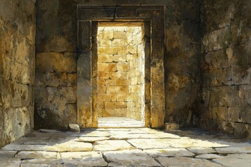 Obraz premium Sunlit Stone Passageway in an Ancient Structure
