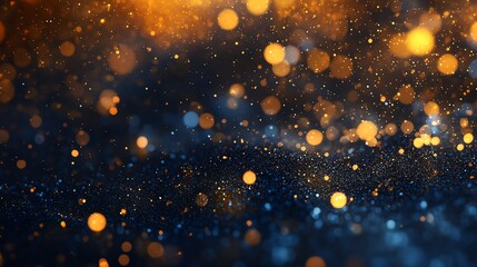 Obraz premium Abstract background with golden bokeh lights on blue background
