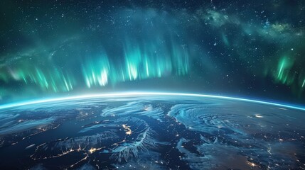 Fototapeta premium horizon with the northern lights visible above it, creating a mesmerizing blend of natural light phenomena against the curve.