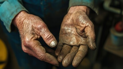Close-up of Dirty and Calloused Hands of a Hardworking Person