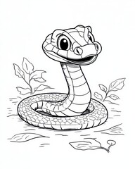 Fototapeta premium Cute cartoon snake with big eyes, ready for coloring