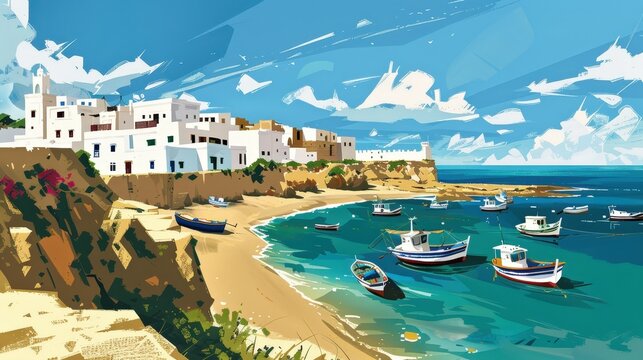 unique landscape of Sidi Ifni, with its coastal cliffs, sandy beaches, and traditional fishing boats