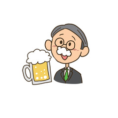 口に泡をつけてビールを飲む