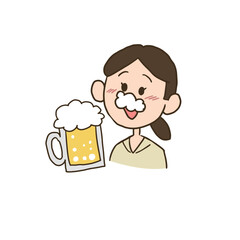 口に泡をつけてビールを飲む