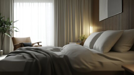 Modern Bedroom with White Pillows and a Grey Blanket
