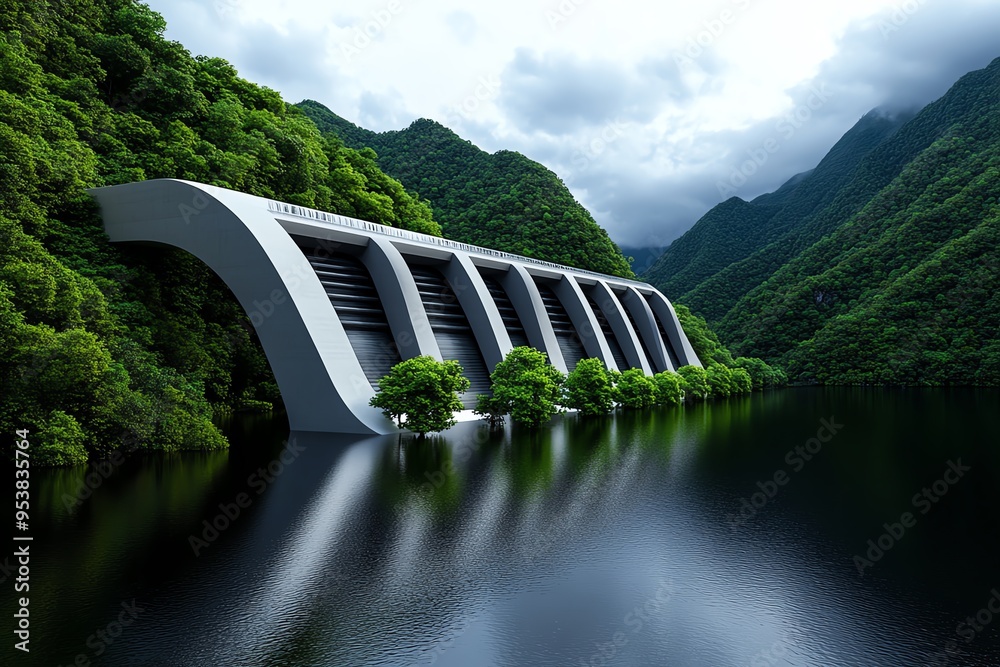 Aufkleber hydropower advancements and energy efficiency are captured in a minimalist design focusing on the st