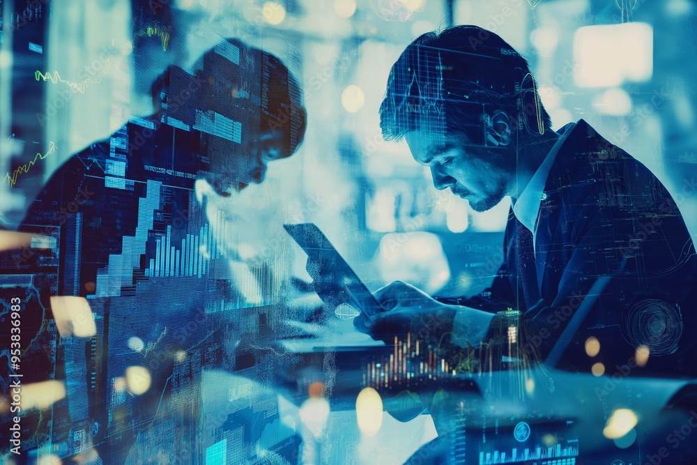 Poster Modern Business Collaboration and Analysis in a Digital Environment highlights using advanced technology to improve teamwork and enhance communication among stakeholders in business operations