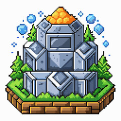 Naklejka premium Pixel Art Monument with Geometric Shapes and Bubbles in a Fantasy Forest