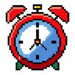 Retro Pixel Art Red Alarm Clock Icon   Vintage Digital Style Time Illustration