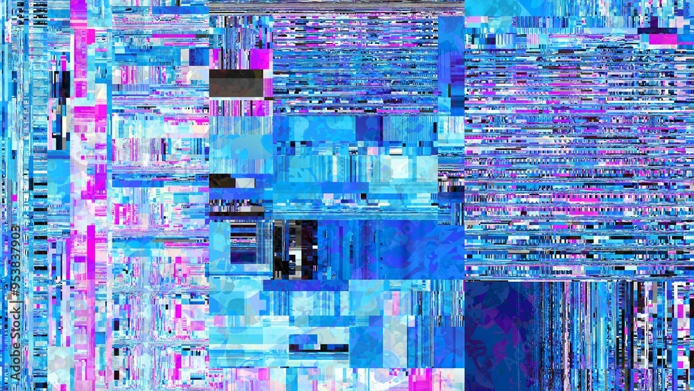 Aufkleber TV noise static effect, abstract glitch background. Fractal digital art pattern