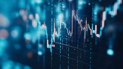 Macro close-up of a stock market investment trading chart displayed in blue
