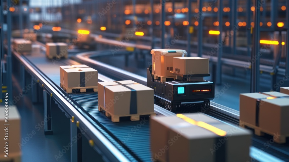 Poster automated conveyor system moving cartons in a warehouse