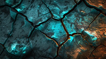 Cracked earth texture with neon. Generative AI