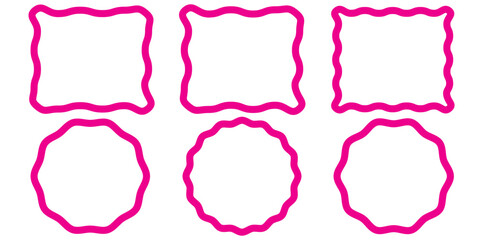 Rectangle frame set. Doodle hand drawn wavy curve deformed textured frames. Border sketch. Vector illustration isolated on a white background.