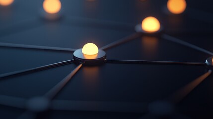 Close-up of illuminated nodes connected by lines, representing a network or communication concept with a futuristic design.