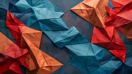 Geometric origami patterns with paper texture, abstract banner. Generative AI