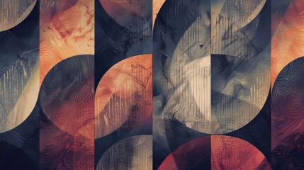 Geometric patterns with a grainy overlay, abstract banner. Generative AI.