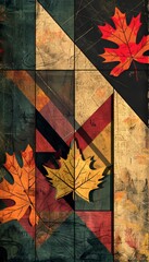 Geometric representation of fall, angular shapes in autumn colors, abstract banner. Generative AI
