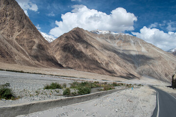 Nubra Vally in Ladakh, India the scenic view of leh ladakh with free space