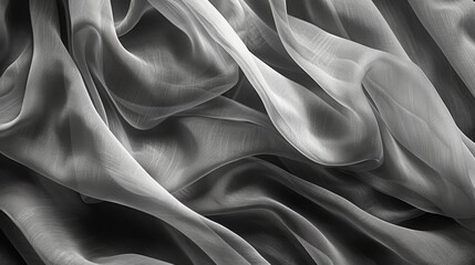Soft fabric folds in monochromatic tones. Grey abstract banner. Generative AI.