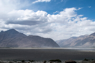 Nubra Vally in Ladakh, India the scenic view of leh ladakh with free space